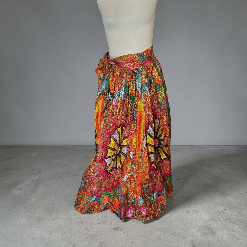 Vibrant Multicolor Bohemian Maxi Skirt cotton w head scarf ethnic NWT 28” waist